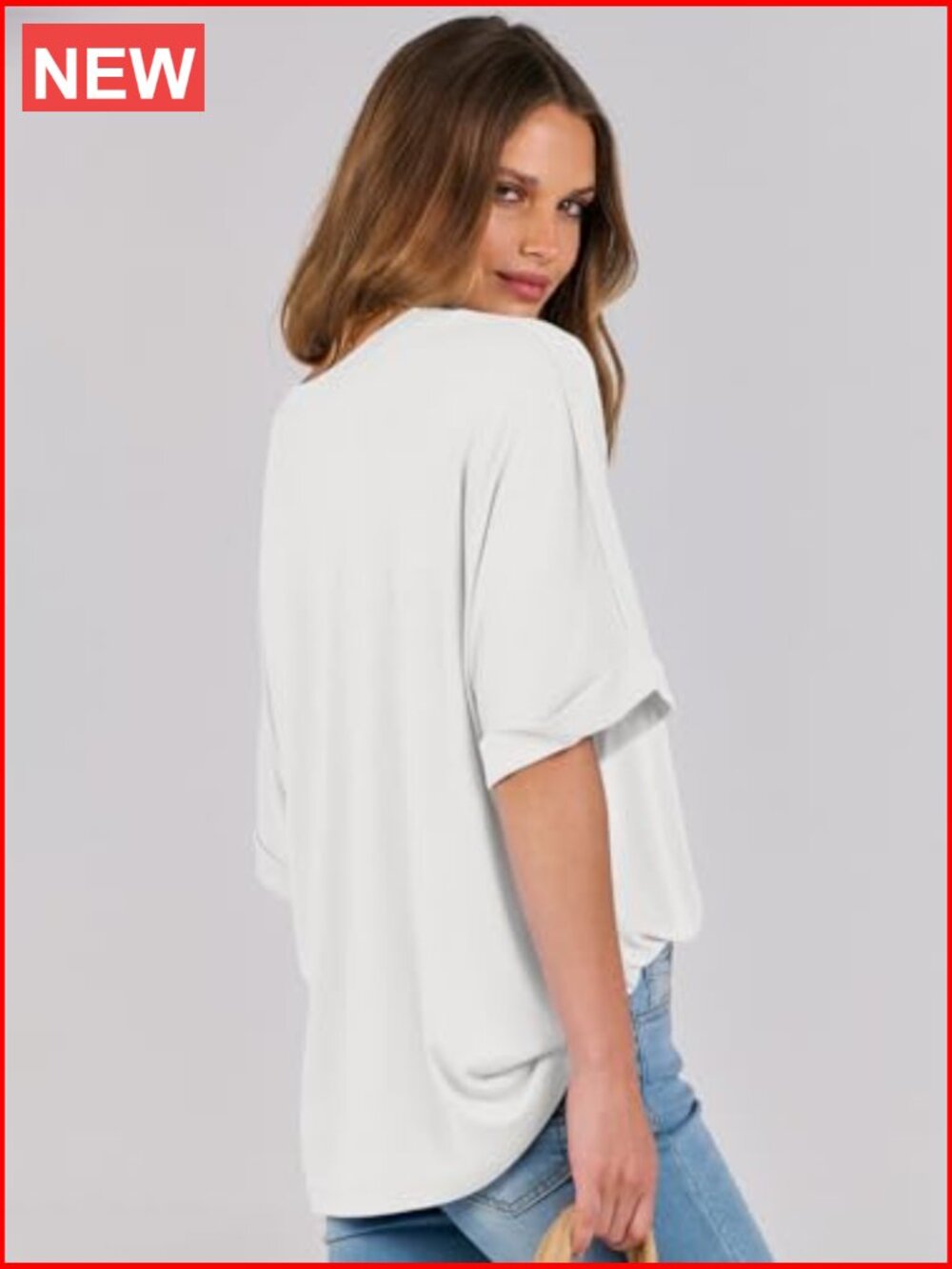 Oversized Crewneck Short Sleeve T-Shirt Tunic Loose Fit Basic Tee - Picture 3 of 7